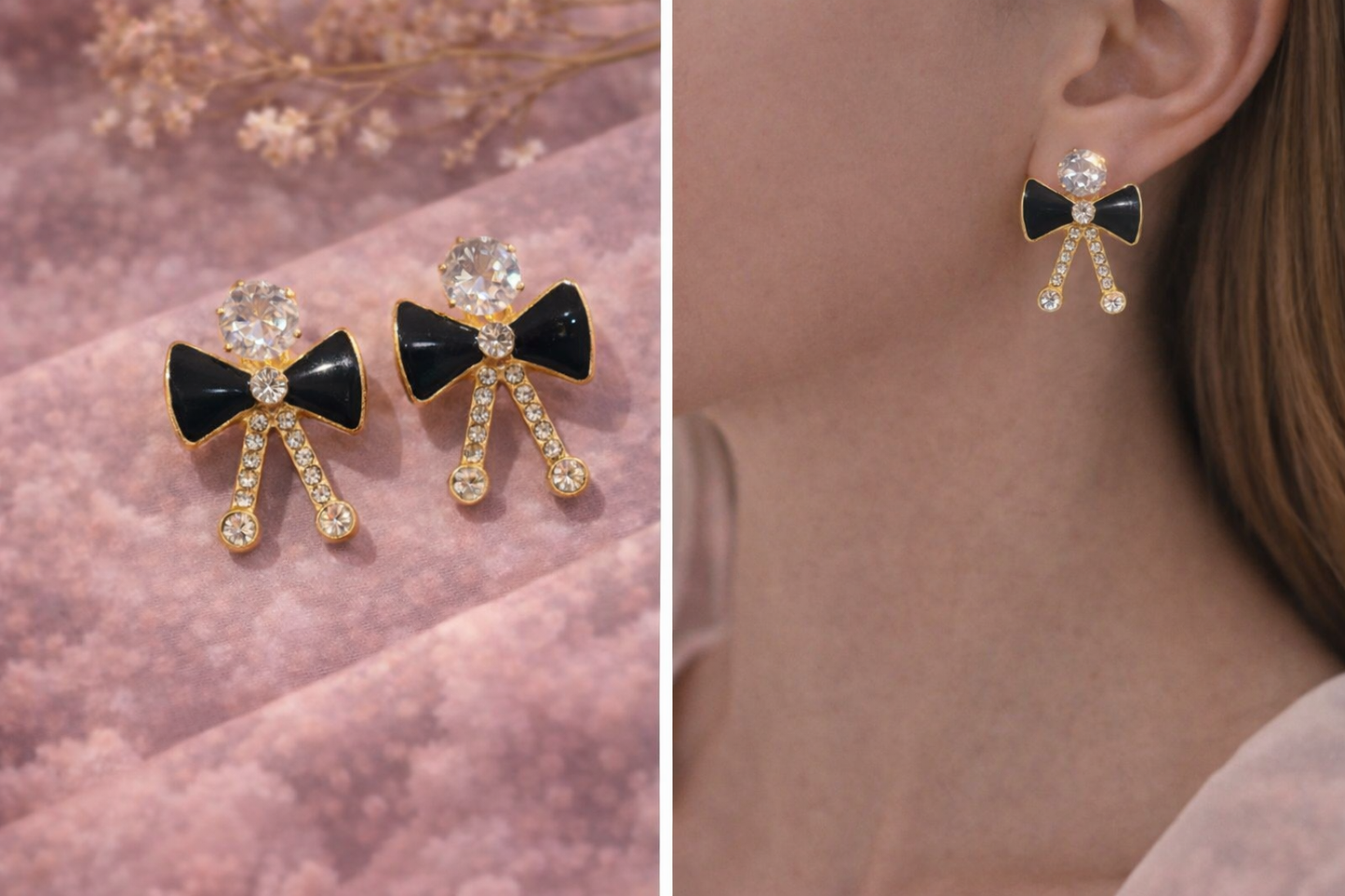 Black Bow Crystal Earrings
