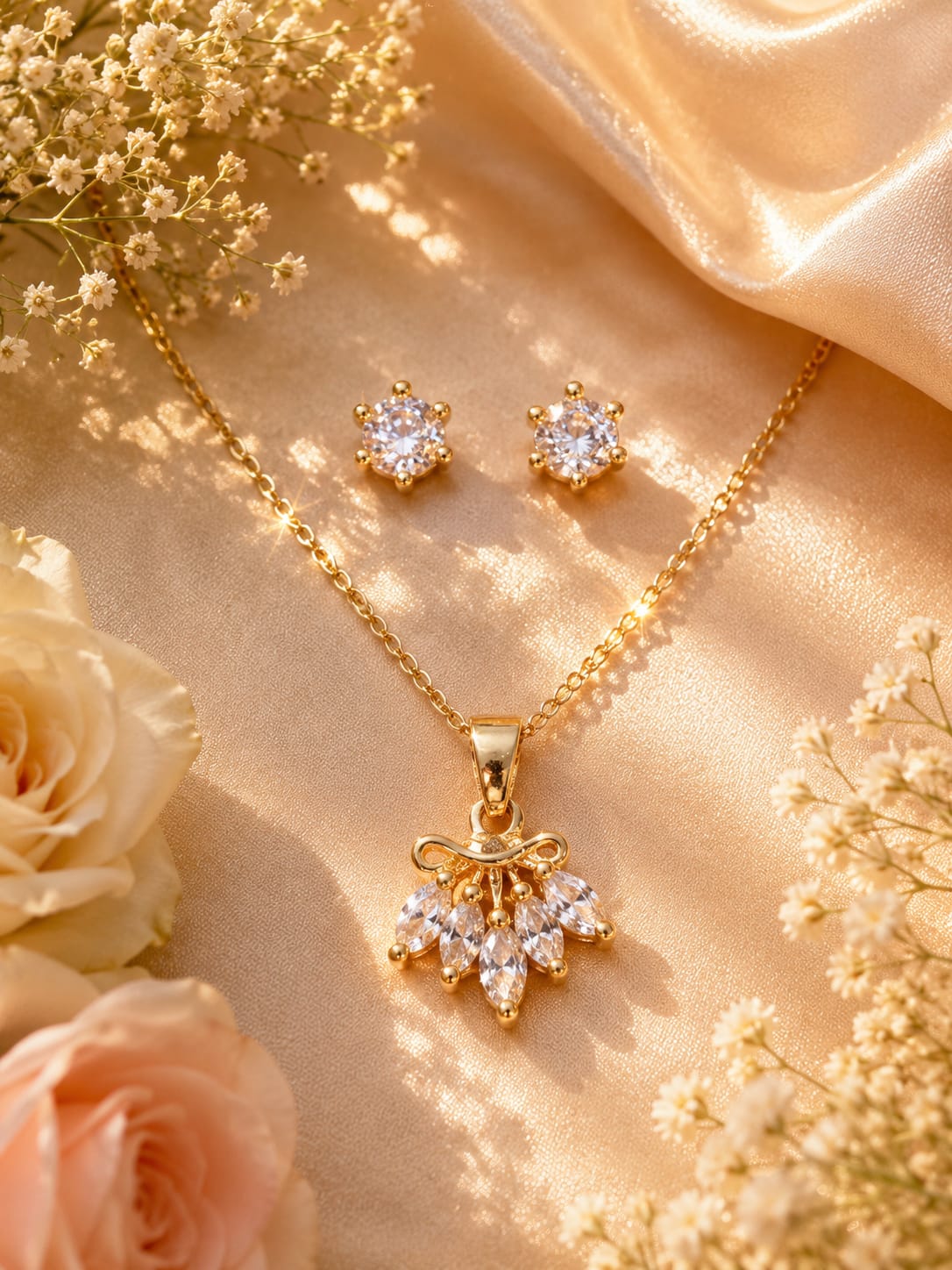 Gold Swan Pendant Set