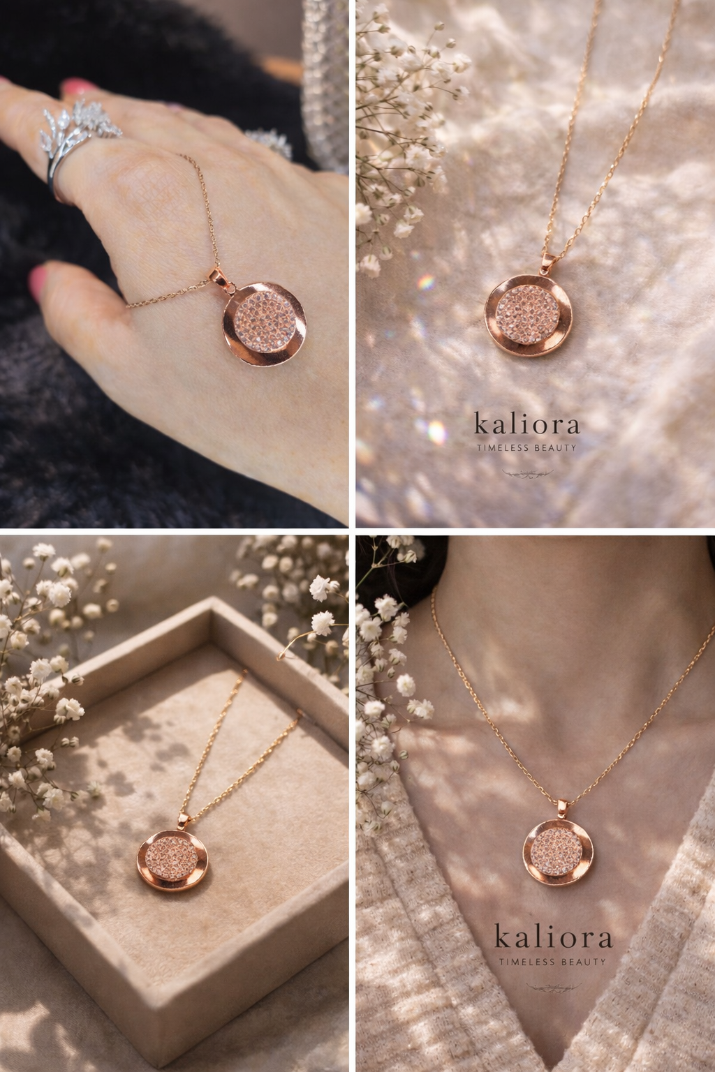 Rose Gold Round Spinner Pendent with Chain