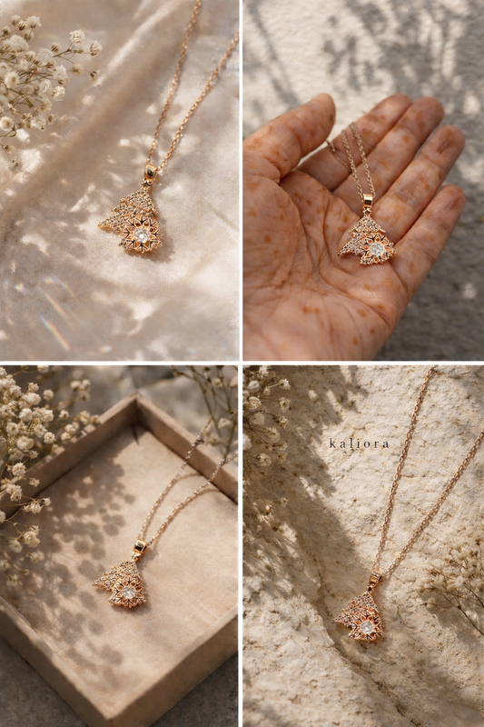 Gold Floral Snowflake Necklace