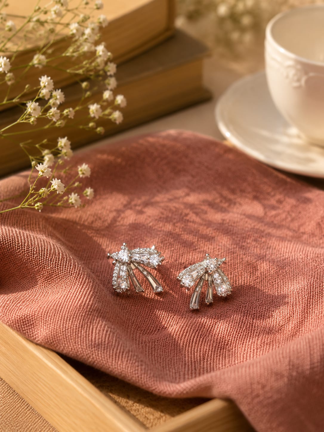 Emerald Cut Crystal Halo Stud Earrings