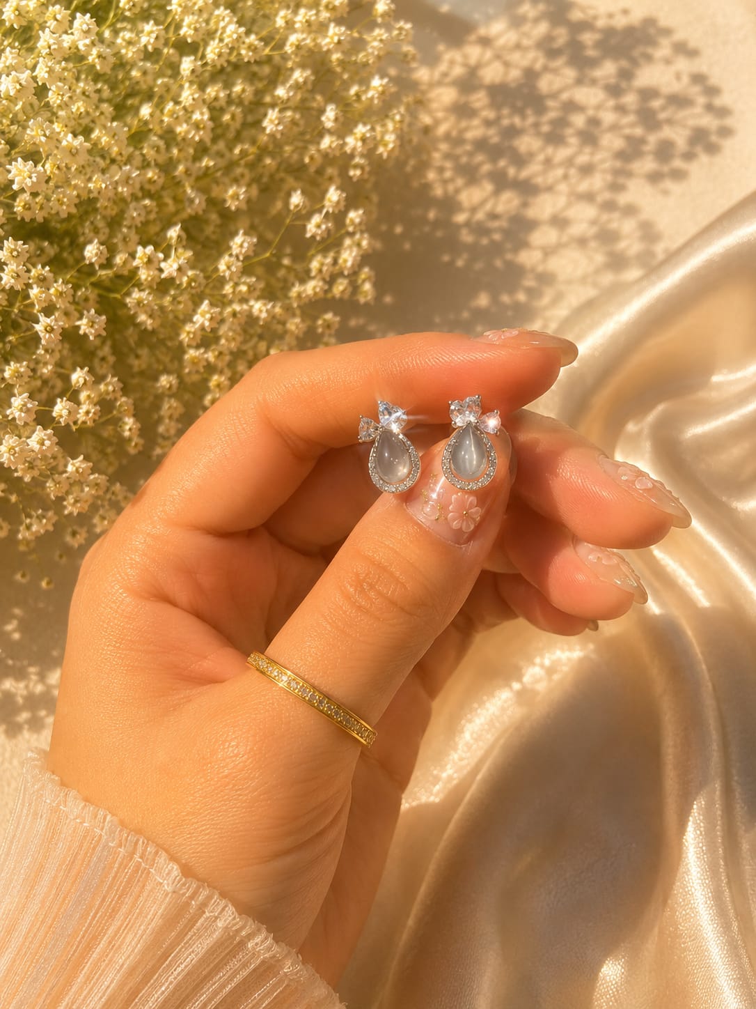 Moonstone Cat Stud Earrings