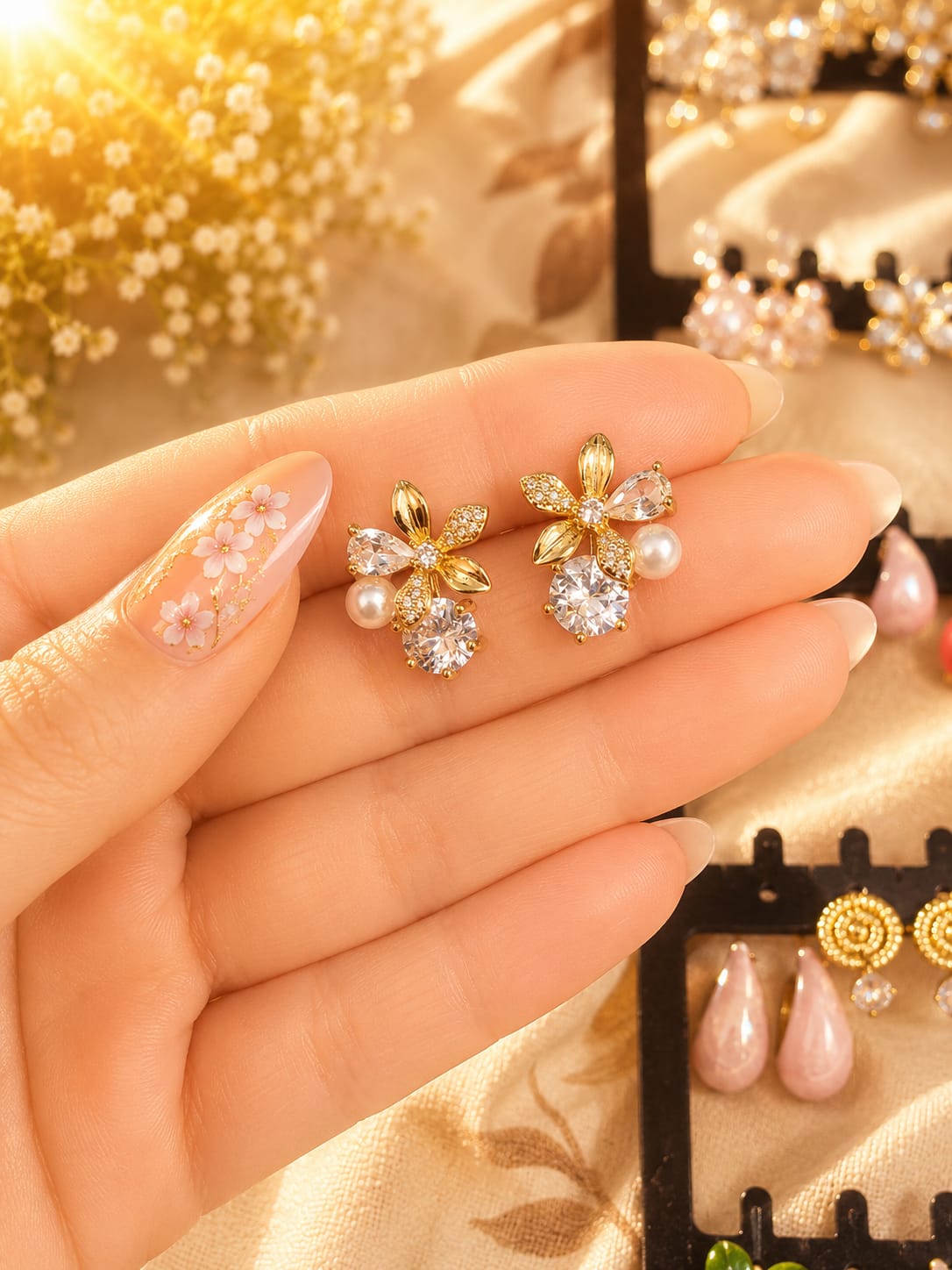 Crystal Flower Butterfly Earrings