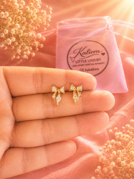 Gold Crystal Bow Stud Earrings