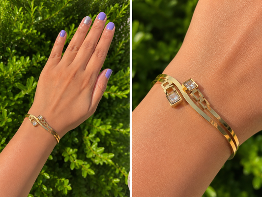 Gold Multi-Bar Crystal Cuff Bracelet