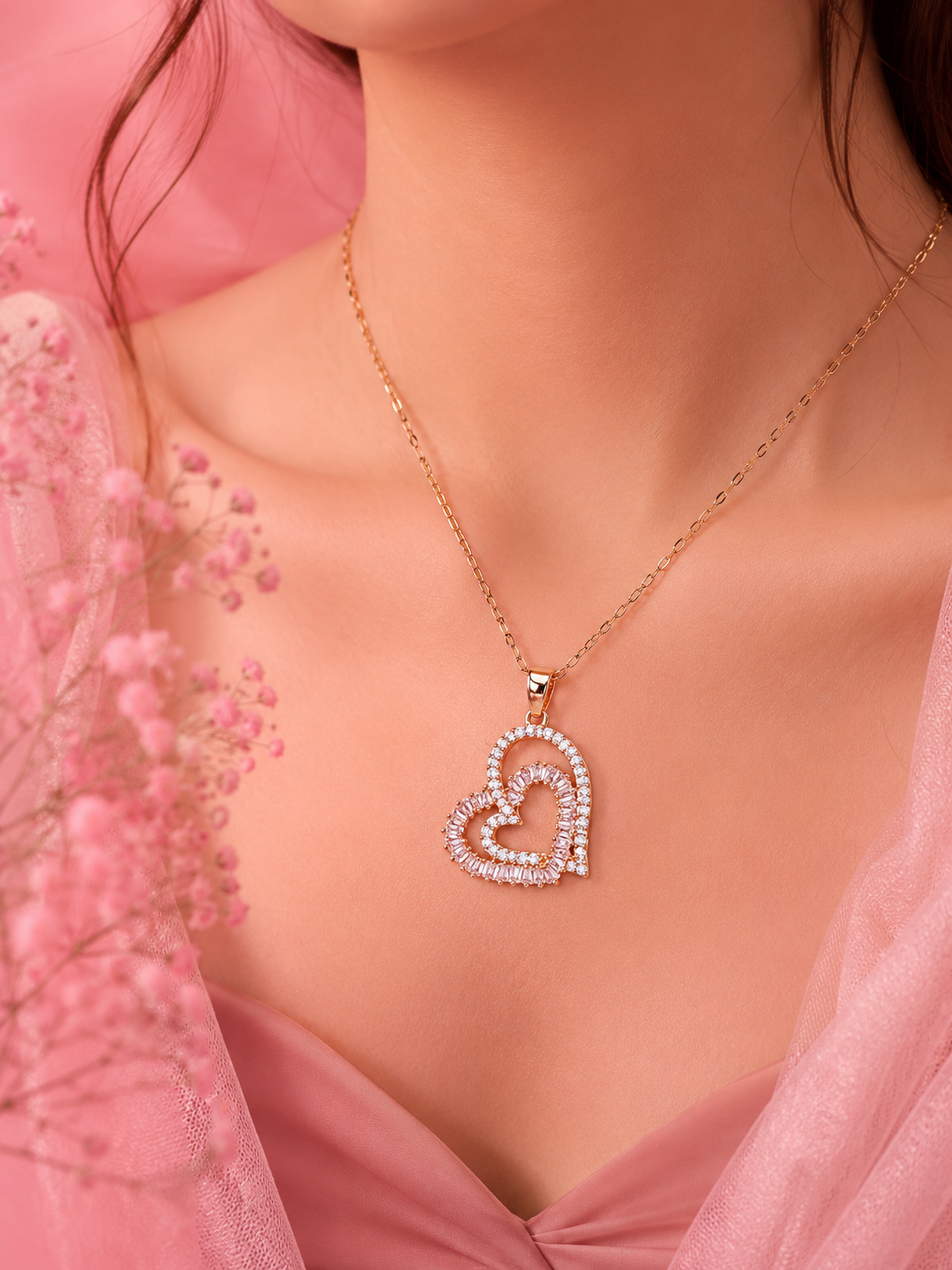 Double Heart Diamond Necklace