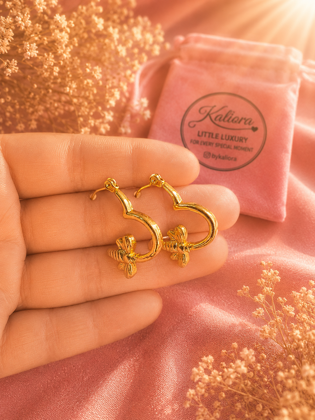 Gold Heart Hoop Butterfly Earrings