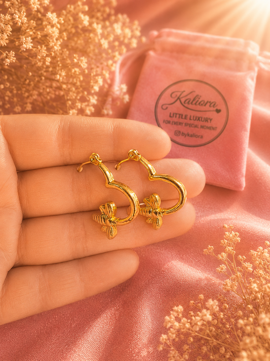 Gold Heart Hoop Butterfly Earrings