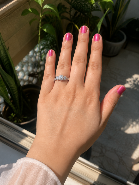 Silver Floral Halo Ring
