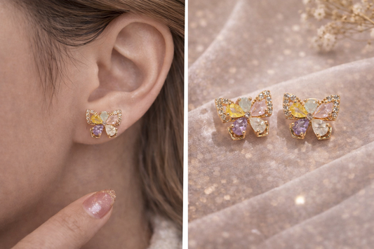 Butterfly Double Crystal Drop Earrings